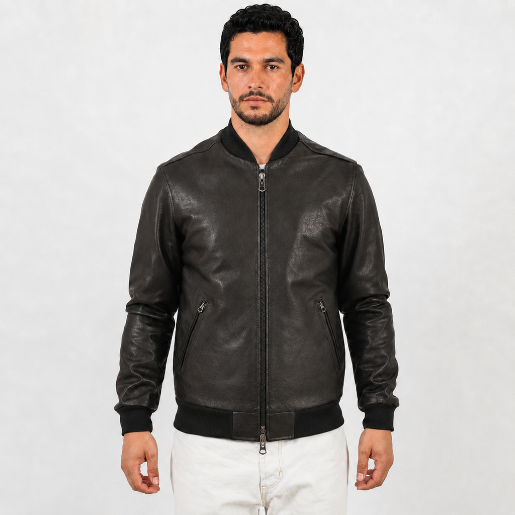 Giubbino in vera pelle di vitello rifinizione vegetale Nero -Slim Fit-Art.XM54VEGETALE