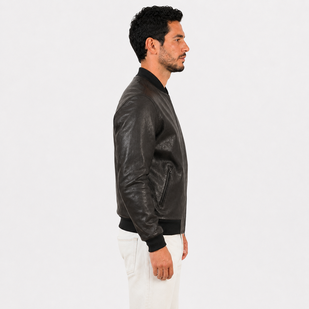 Giubbino in vera pelle di vitello rifinizione vegetale Nero -Slim Fit-Art.XM54VEGETALE