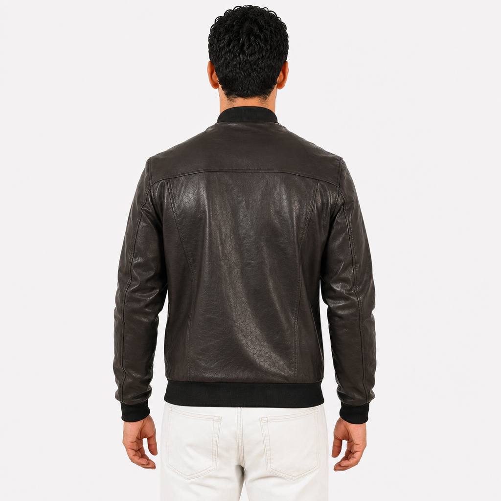 Giubbino in vera pelle di vitello rifinizione vegetale Nero -Slim Fit-Art.XM54VEGETALE