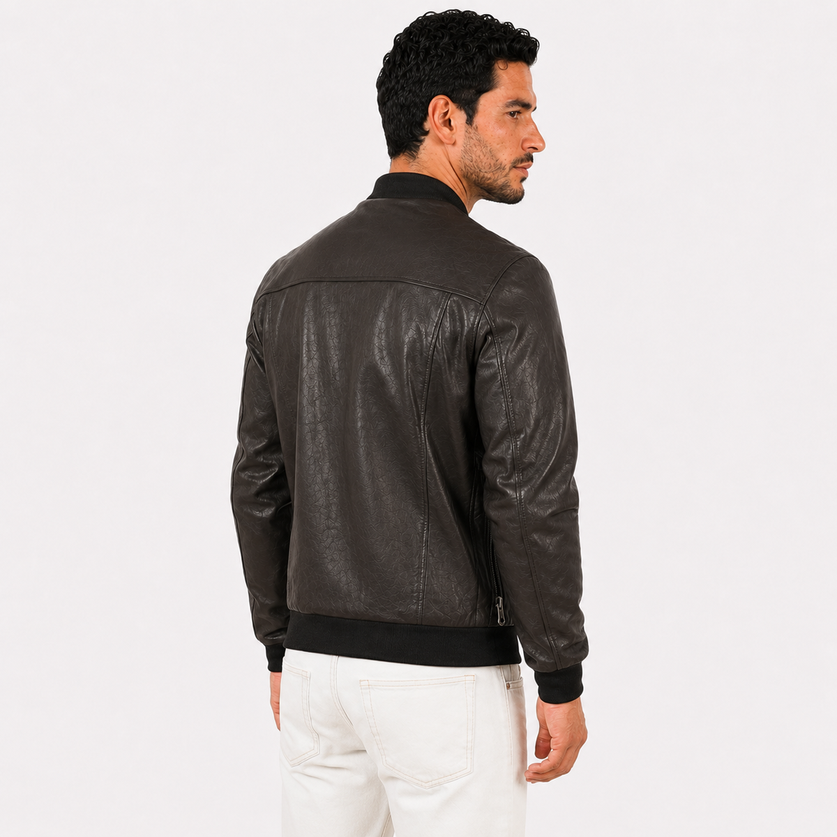 Giubbino in vera pelle di vitello rifinizione vegetale Nero -Slim Fit-Art.XM54VEGETALE