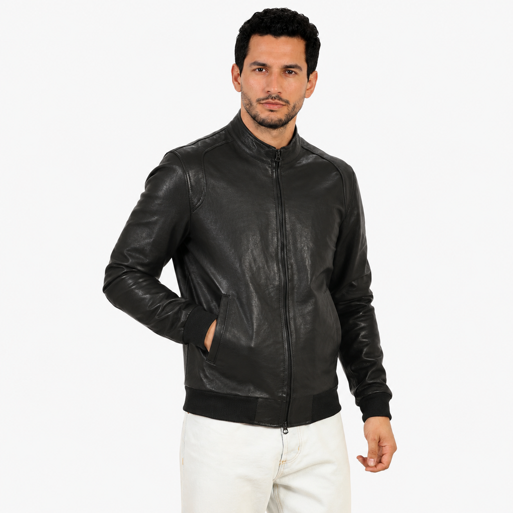 Giubbino in vera pelle di vitello Nero-Slim Fit-Art.68VEGETALE