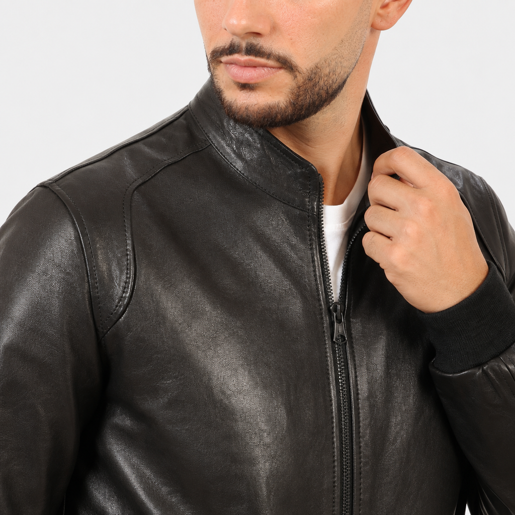 Giubbino in vera pelle di vitello Nero-Slim Fit-Art.68VEGETALE