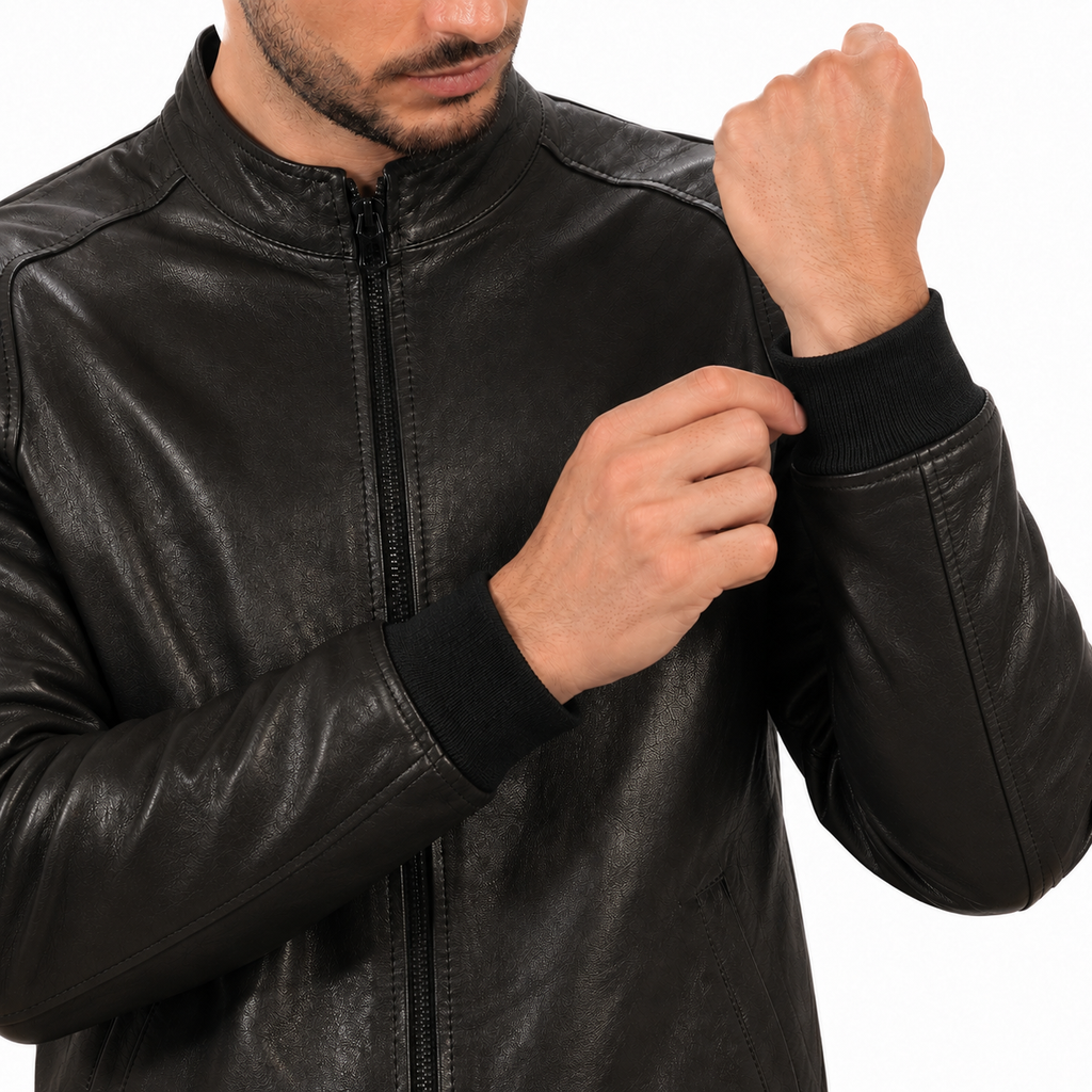 Giubbino in vera pelle di vitello Nero-Slim Fit-Art.68VEGETALE