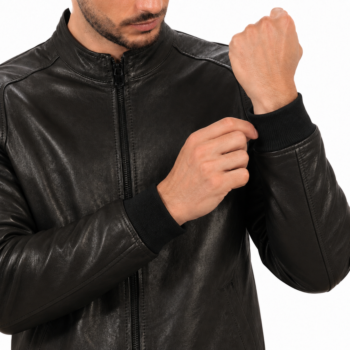 Giubbino in vera pelle di vitello Nero-Slim Fit-Art.68VEGETALE