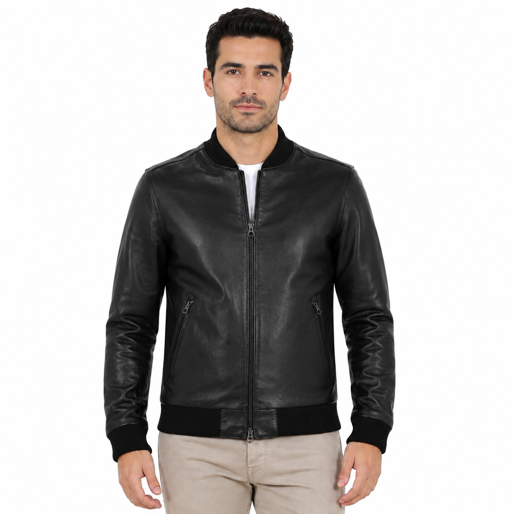 Giubbino in vera pelle di vitello Nero-Slim Fit-Art.XM54NAPPA