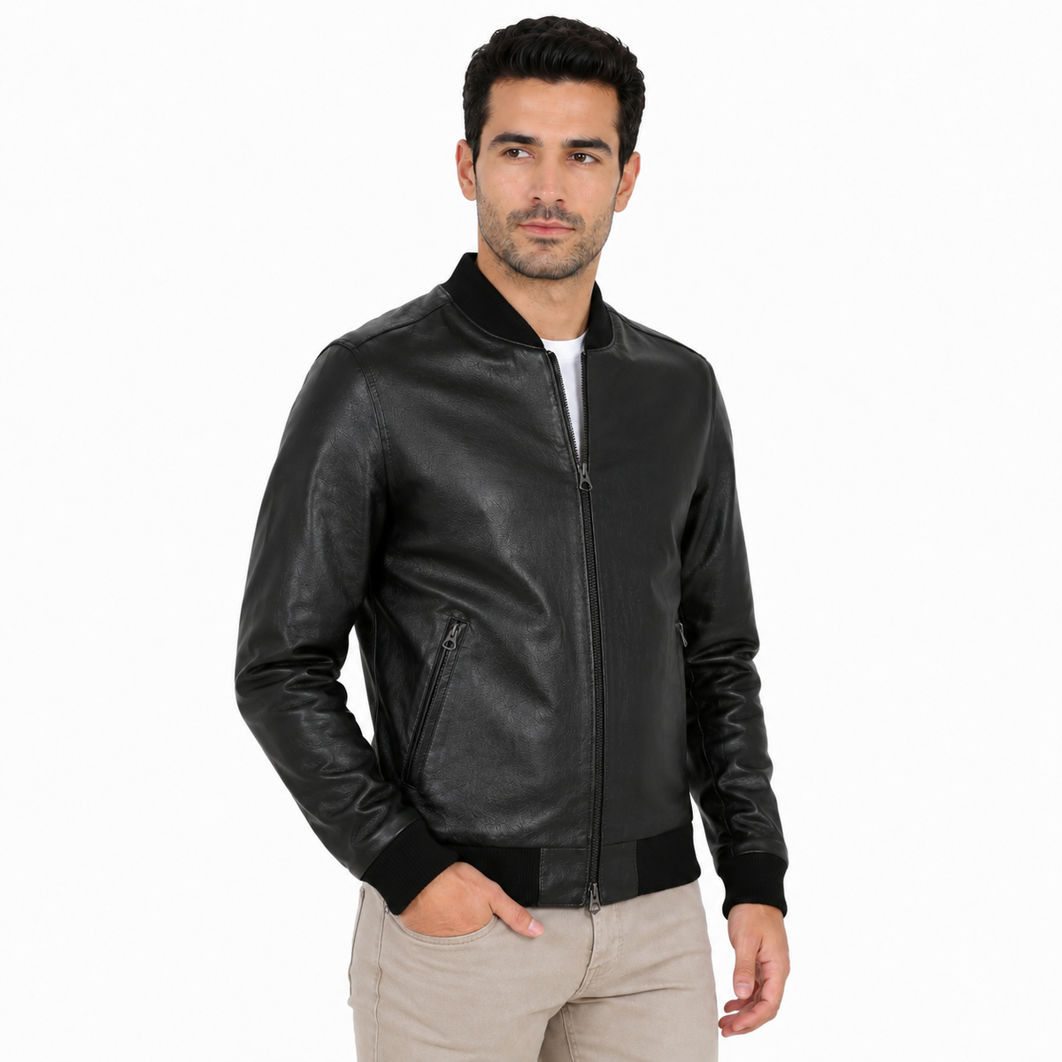 Giubbino in vera pelle di vitello Nero-Slim Fit-Art.XM54NAPPA