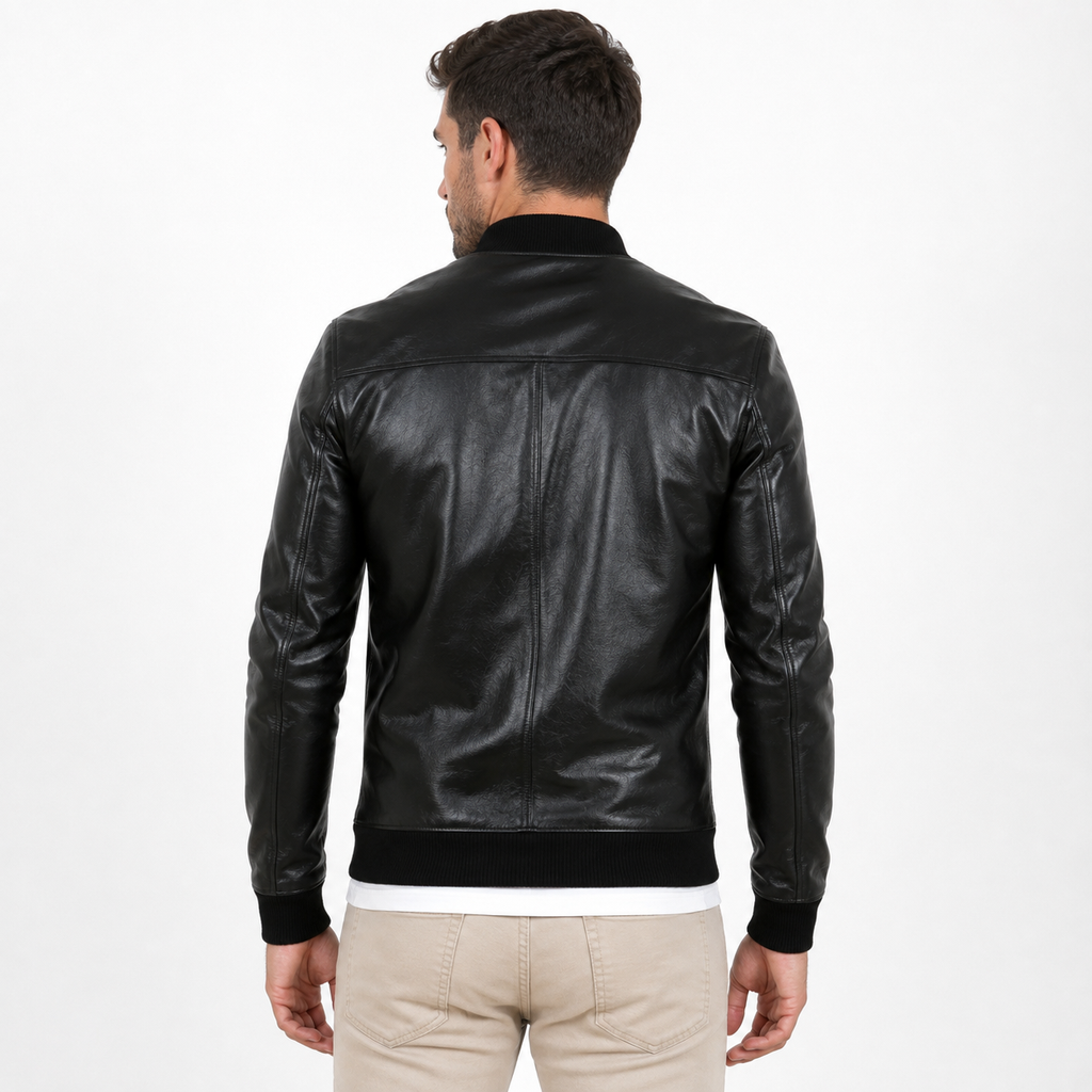 Giubbino in vera pelle di vitello Nero-Slim Fit-Art.XM54NAPPA
