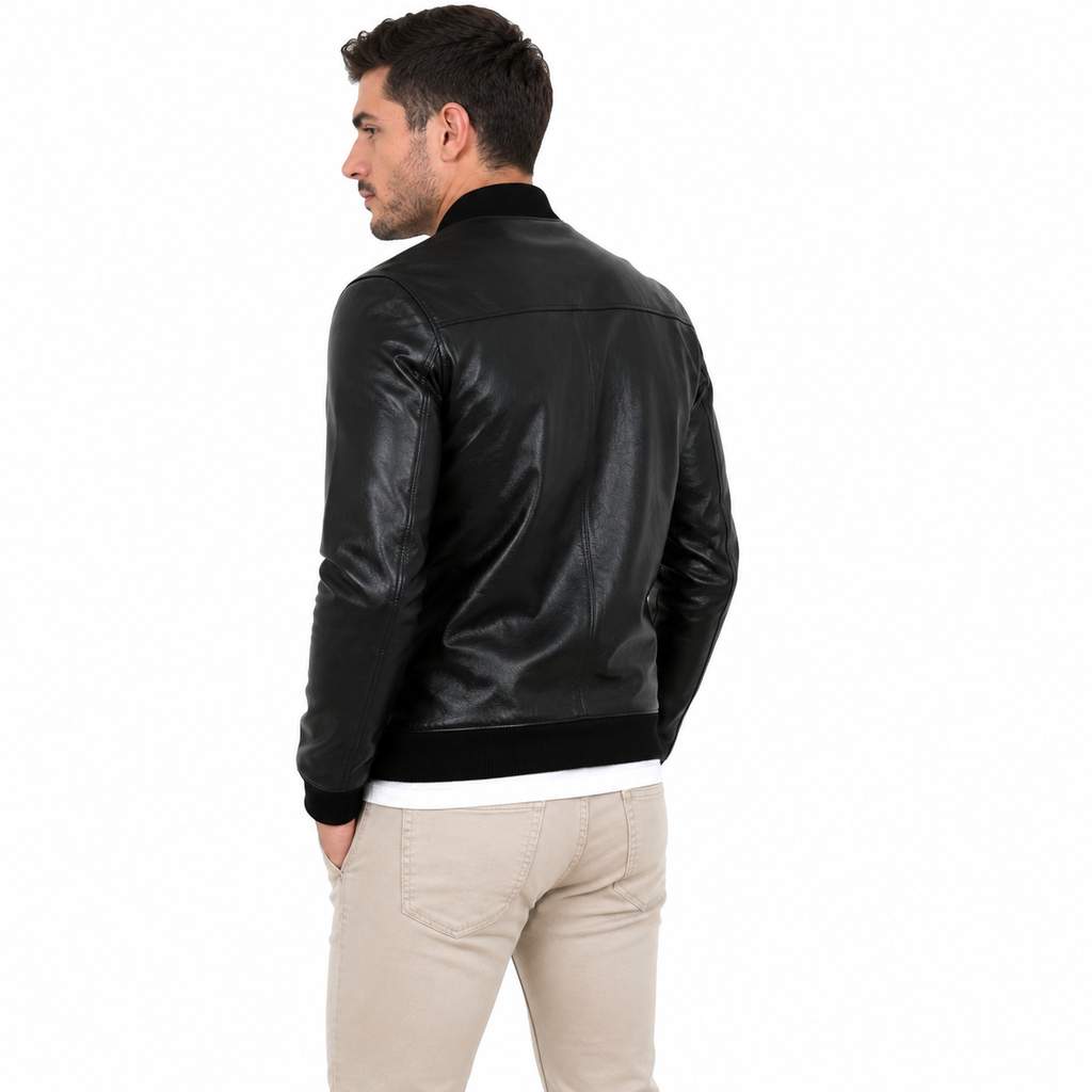Giubbino in vera pelle di vitello Nero-Slim Fit-Art.XM54NAPPA