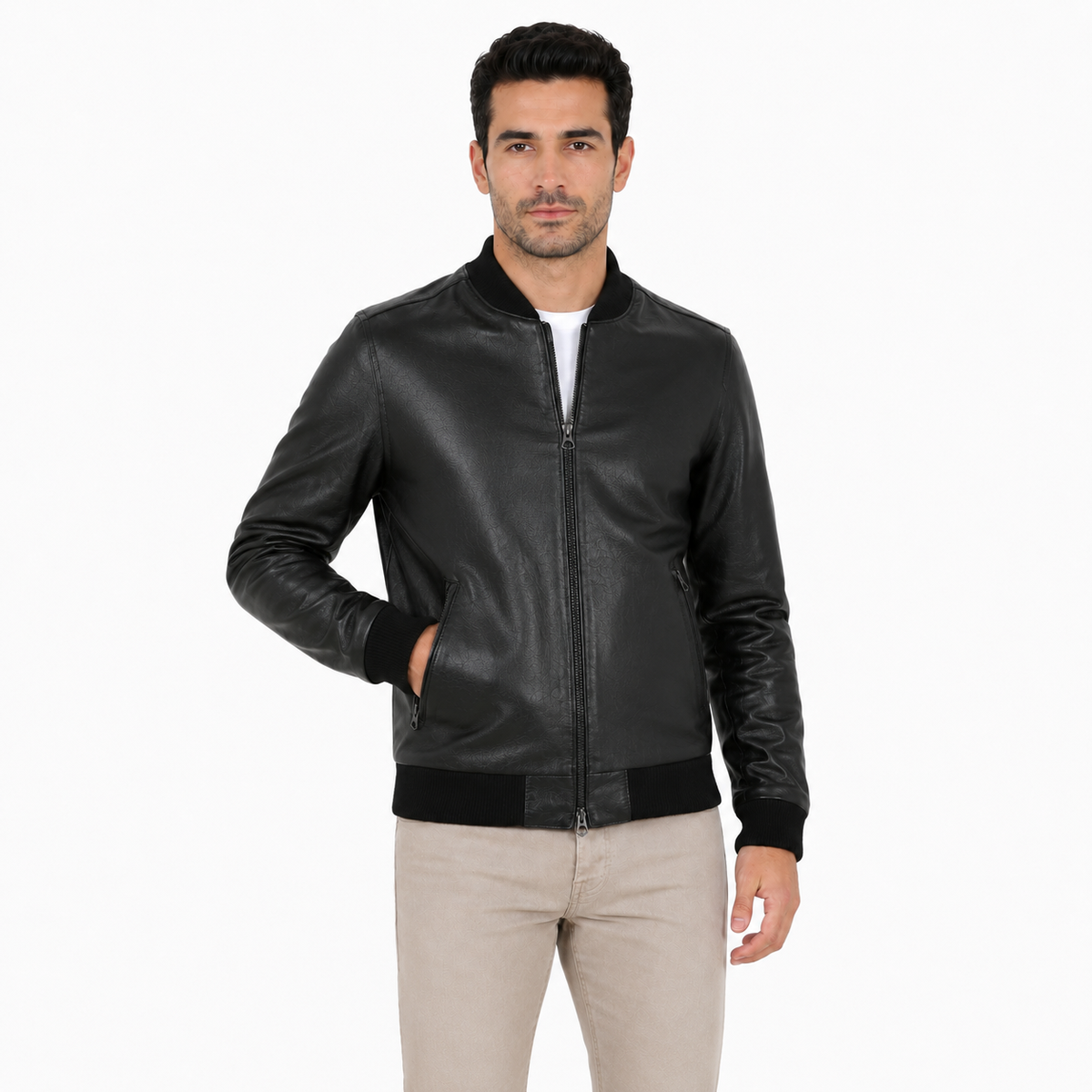 Giubbino in vera pelle di vitello Nero-Slim Fit-Art.XM54NAPPA