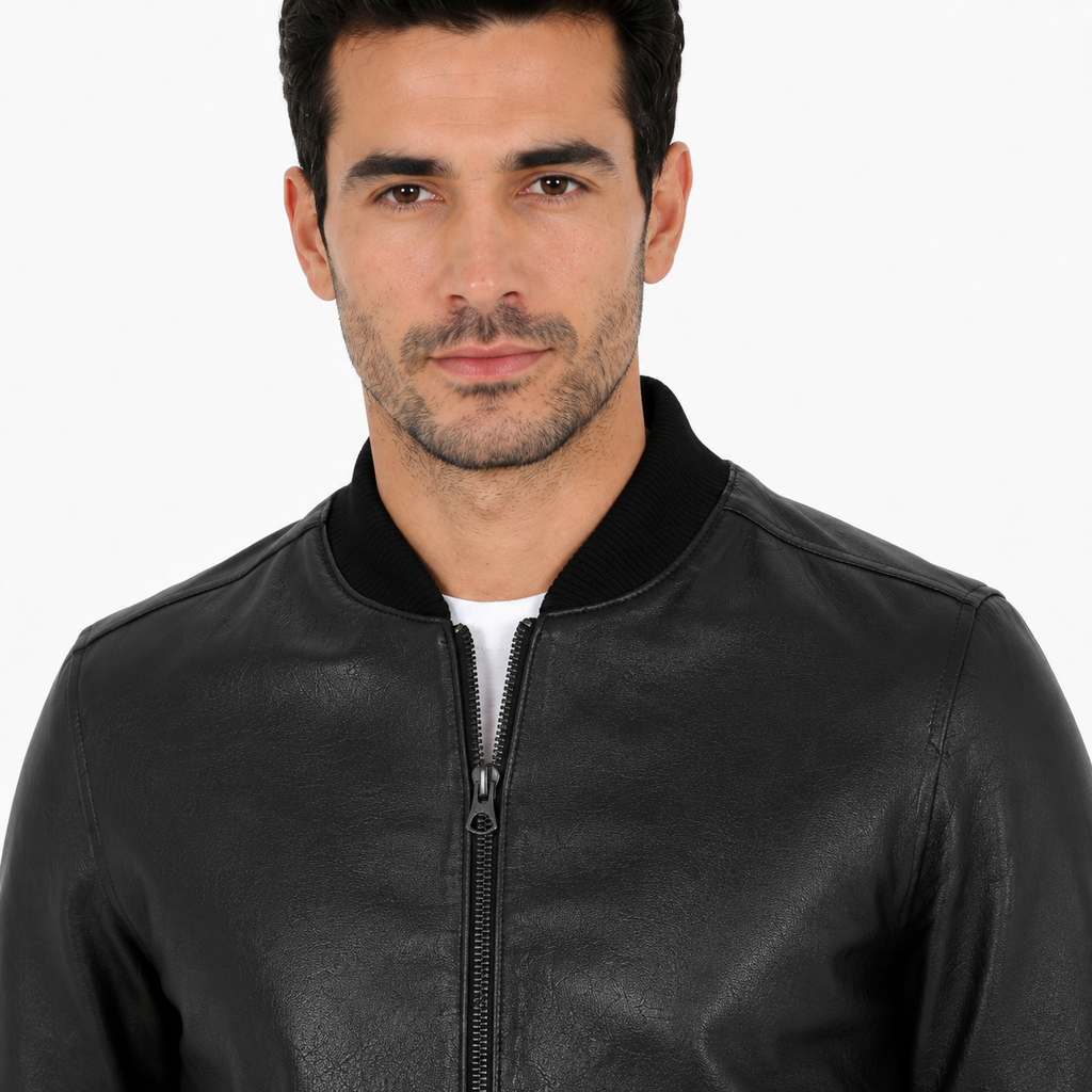 Giubbino in vera pelle di vitello Nero-Slim Fit-Art.XM54NAPPA