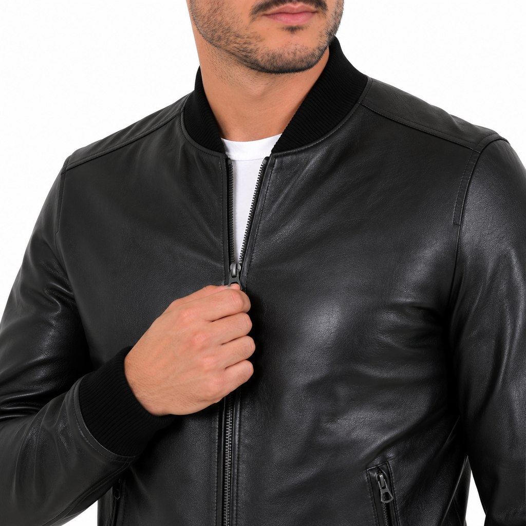 Giubbino in vera pelle di vitello Nero-Slim Fit-Art.XM54NAPPA