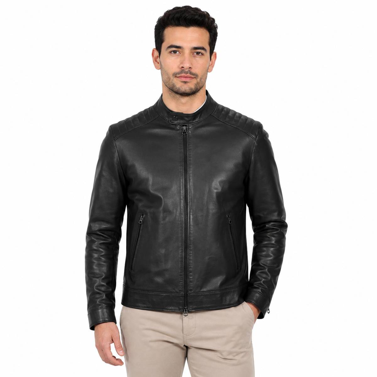 Giubbino in vera pelle di vitello Nero-Art.BIKERNAPPA