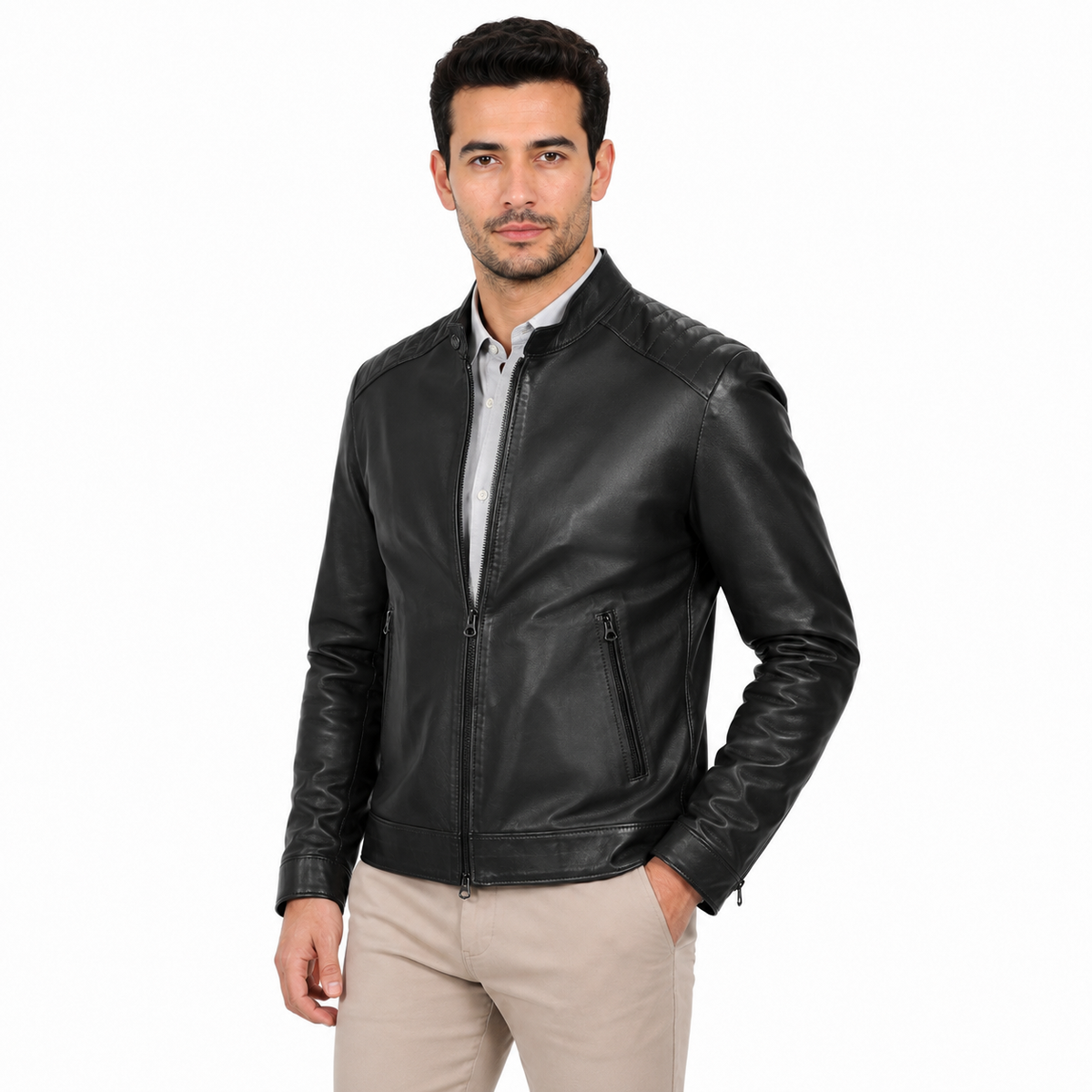 Giubbino in vera pelle di vitello Nero-Art.BIKERNAPPA