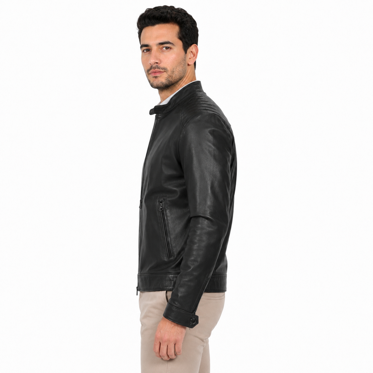 Giubbino in vera pelle di vitello Nero-Art.BIKERNAPPA