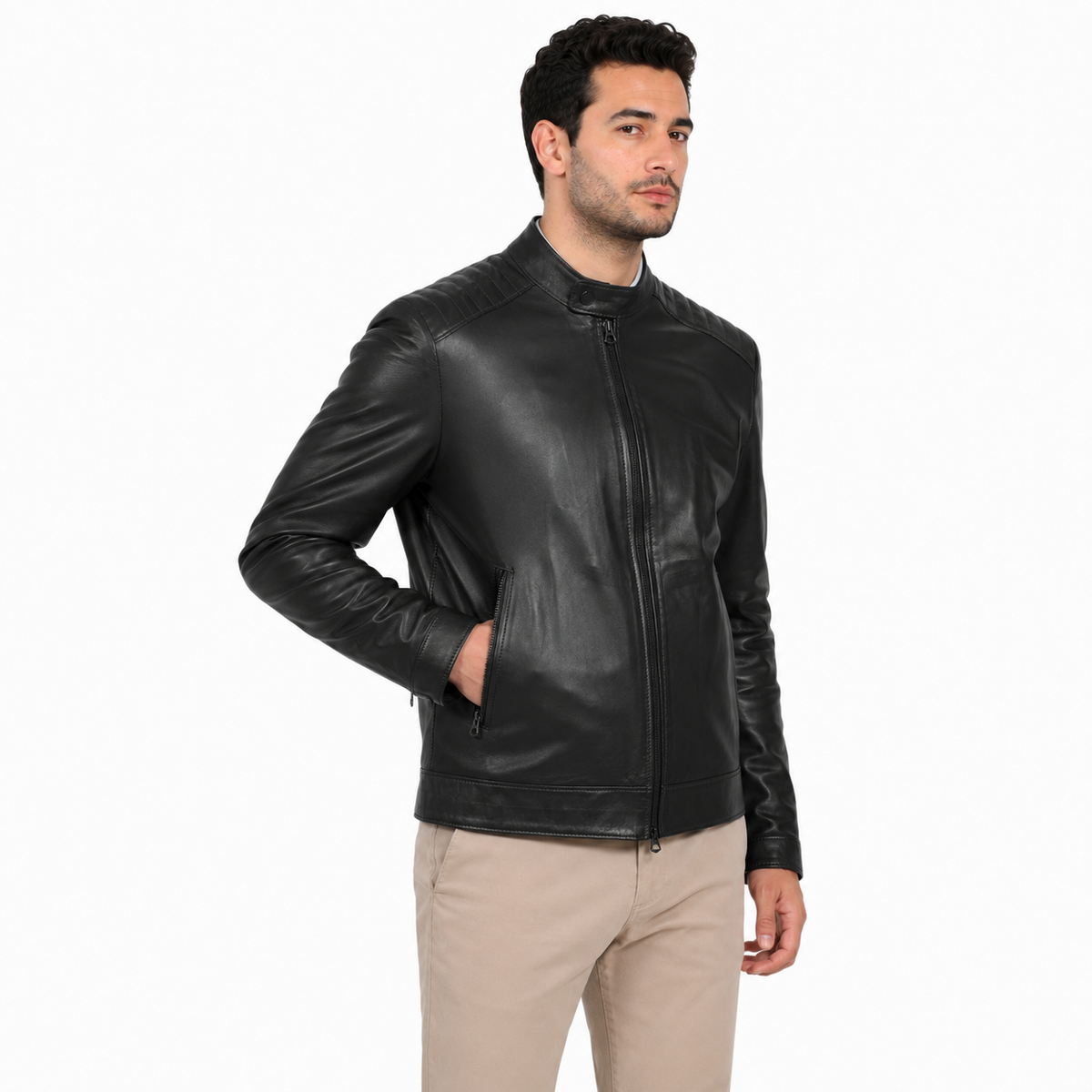 Giubbino in vera pelle di vitello Nero-Art.BIKERNAPPA