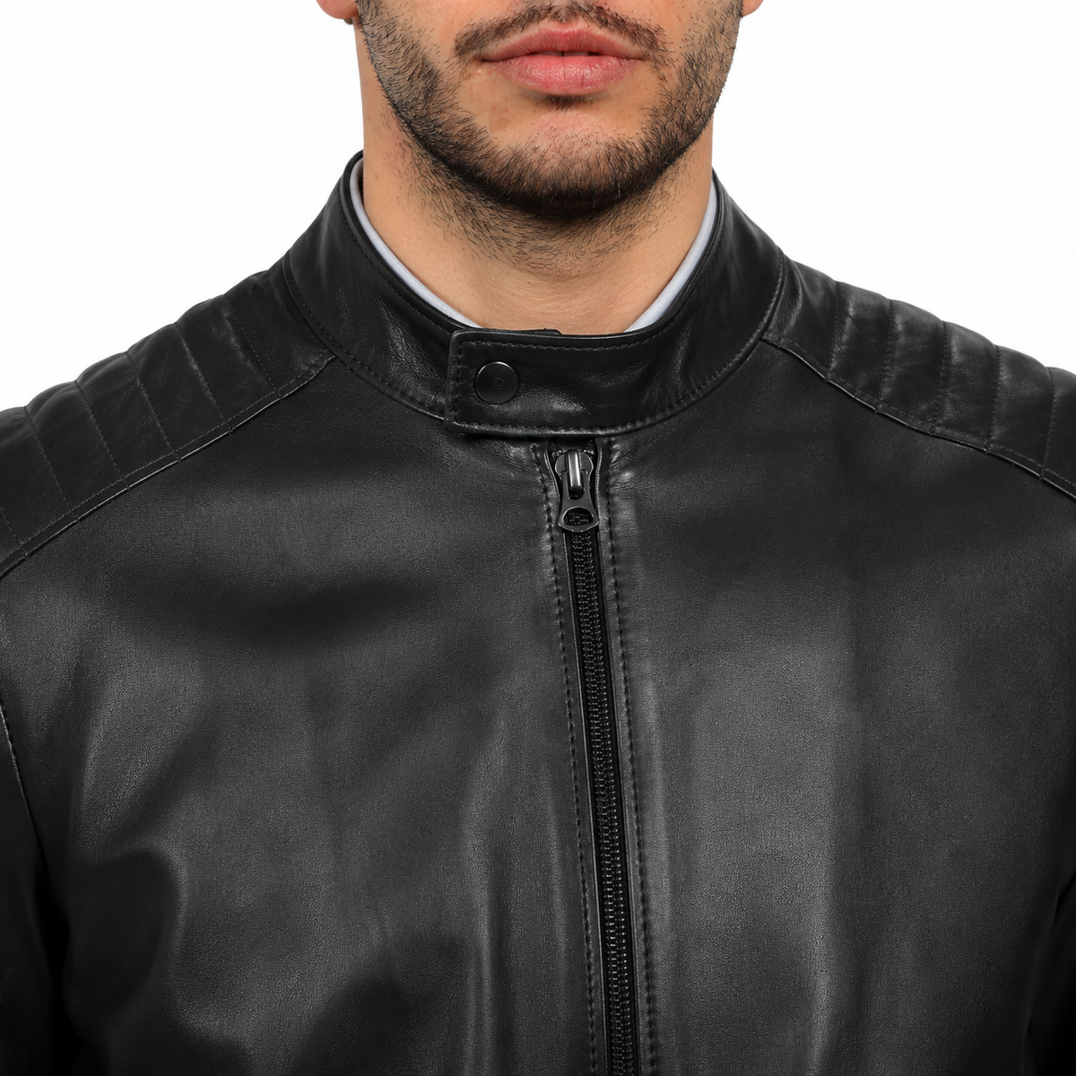 Giubbino in vera pelle di vitello Nero-Art.BIKERNAPPA