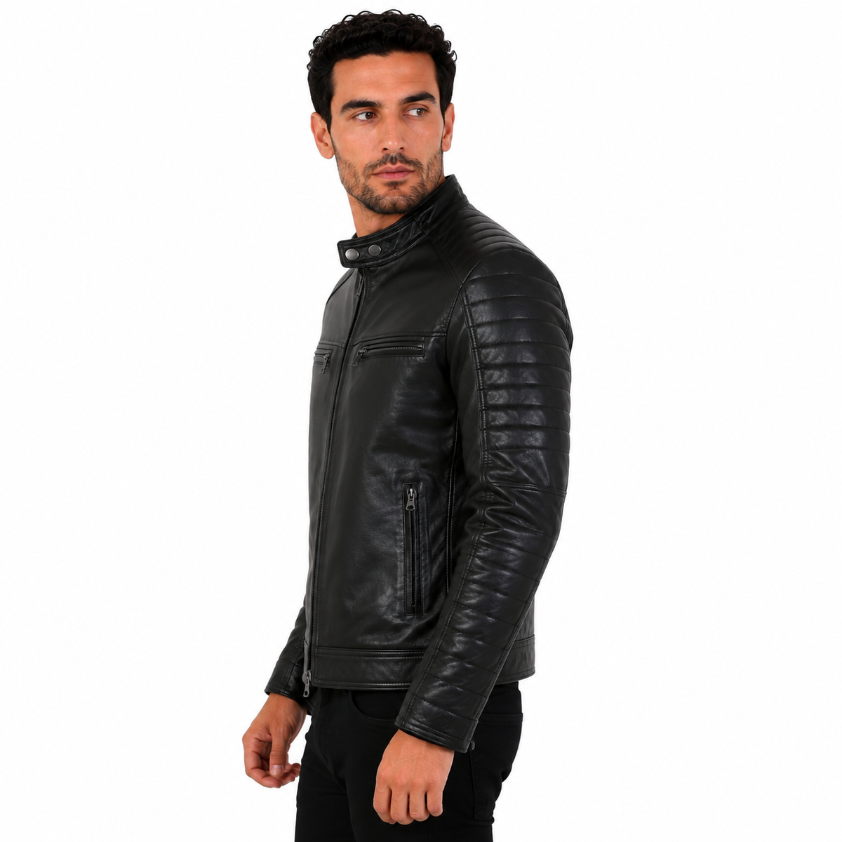 Giubbino in pelle di vitello nappa Nero-Slim Fit-Art.DAVINSONNAPPA