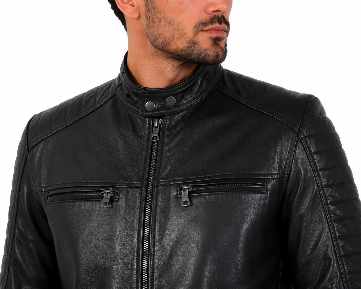 Giubbino in pelle di vitello nappa Nero-Slim Fit-Art.DAVINSONNAPPA