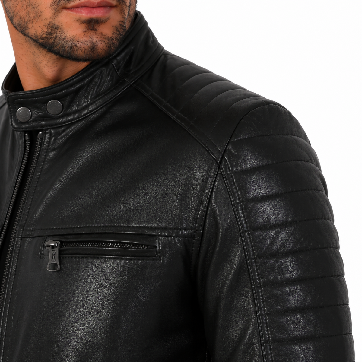 Giubbino in pelle di vitello nappa Nero-Slim Fit-Art.DAVINSONNAPPA