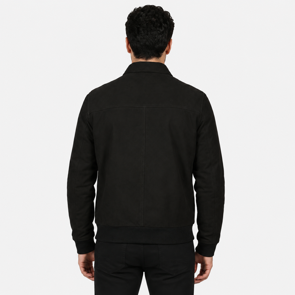 Giubbino in vera pelle di vitello scamosciata Nero-Slim Fit-Art.IMP23CAMOSCIO