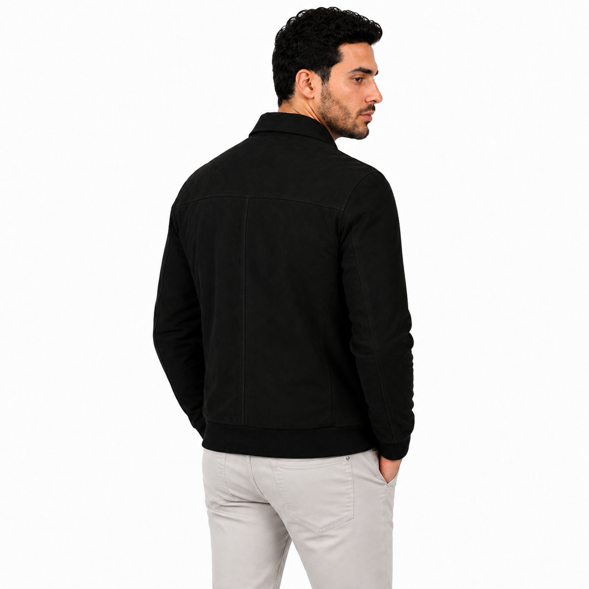 Giubbino in vera pelle di vitello scamosciata Nero-Slim Fit-Art.IMP23CAMOSCIO