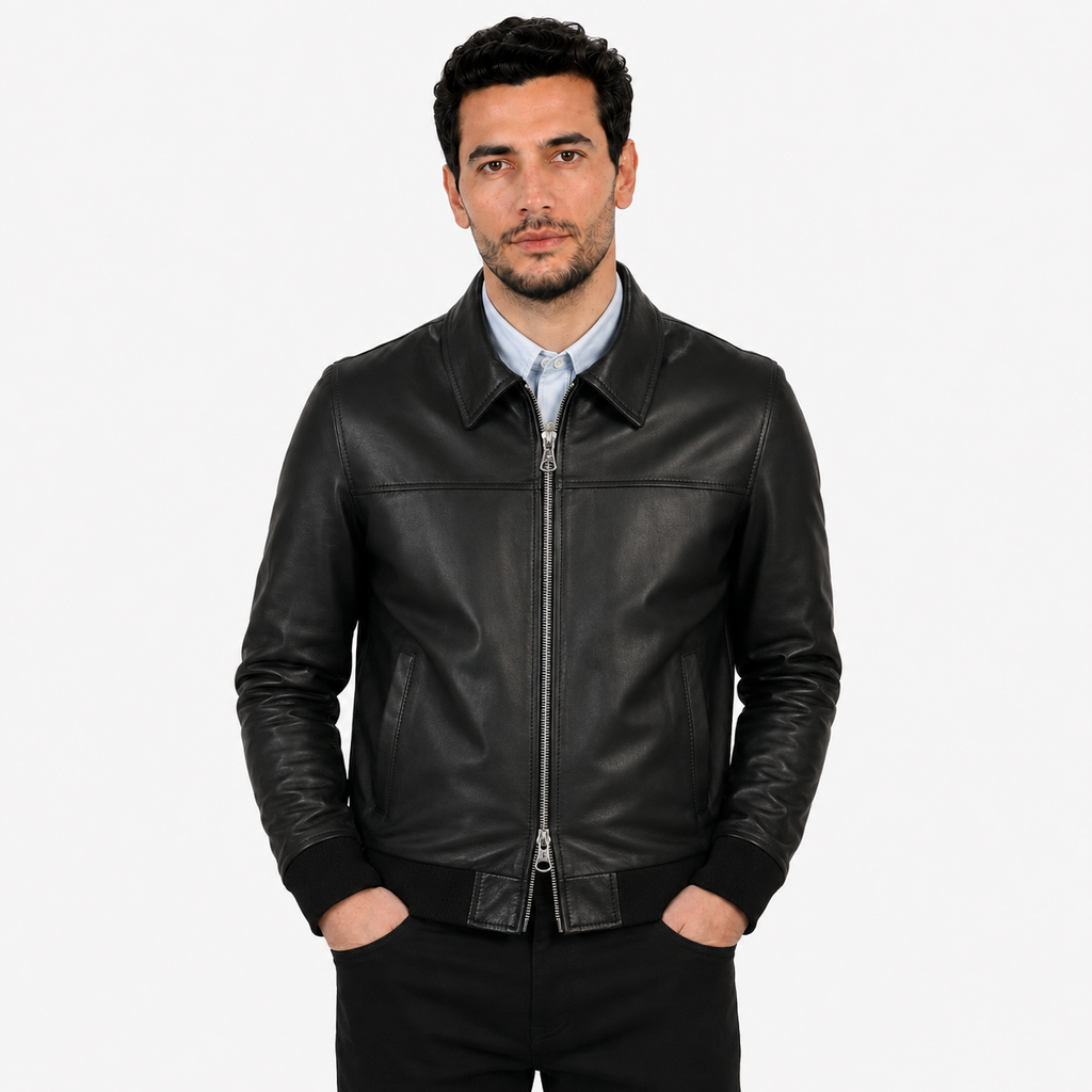 Giubbino in vera pelle di vitello Nero-Slim Fit-Art.IMP23NAPPA