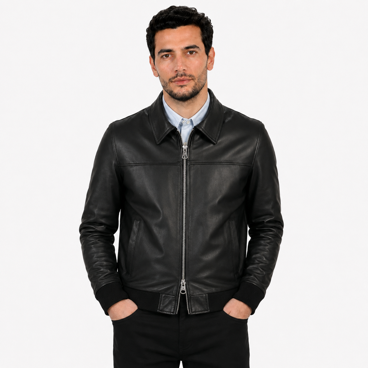 Giubbino in vera pelle di vitello Nero-Slim Fit-Art.IMP23NAPPA