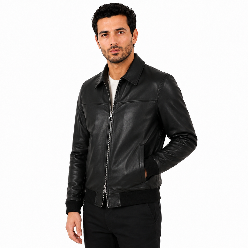 Giubbino in vera pelle di vitello Nero-Slim Fit-Art.IMP23NAPPA
