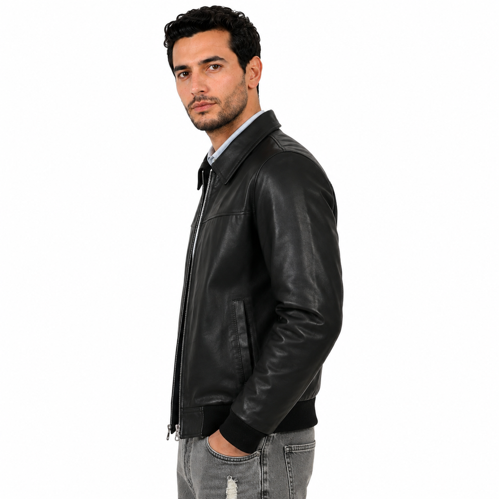 Giubbino in vera pelle di vitello Nero-Slim Fit-Art.IMP23NAPPA