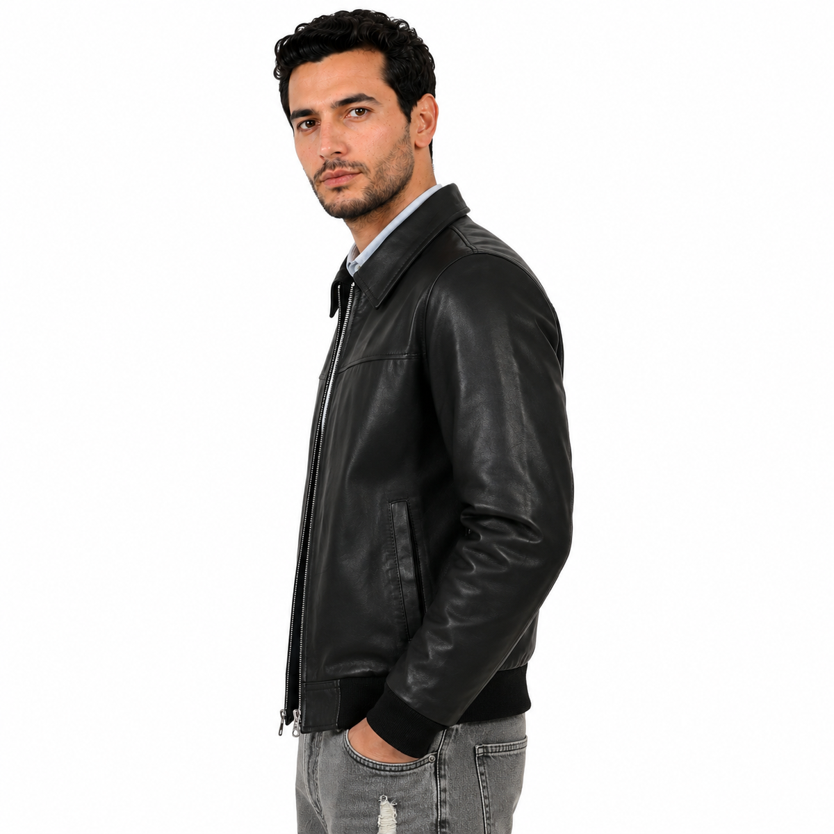 Giubbino in vera pelle di vitello Nero-Slim Fit-Art.IMP23NAPPA