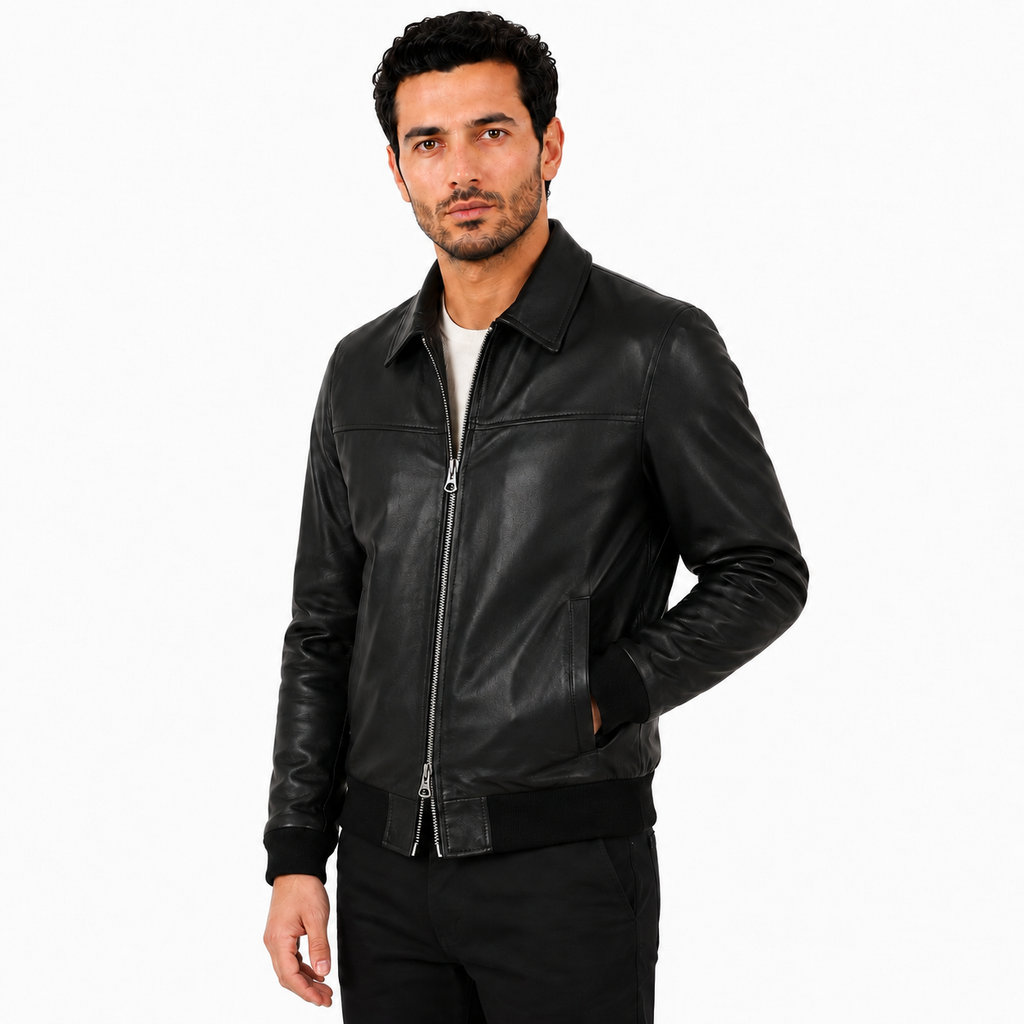 Giubbino in vera pelle di vitello Nero-Slim Fit-Art.IMP23NAPPA