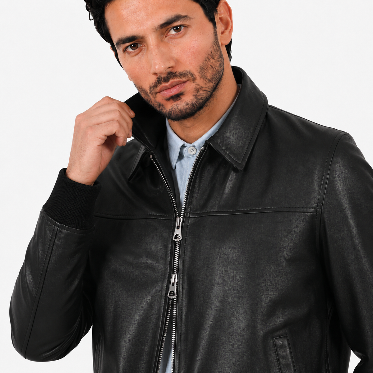 Giubbino in vera pelle di vitello Nero-Slim Fit-Art.IMP23NAPPA