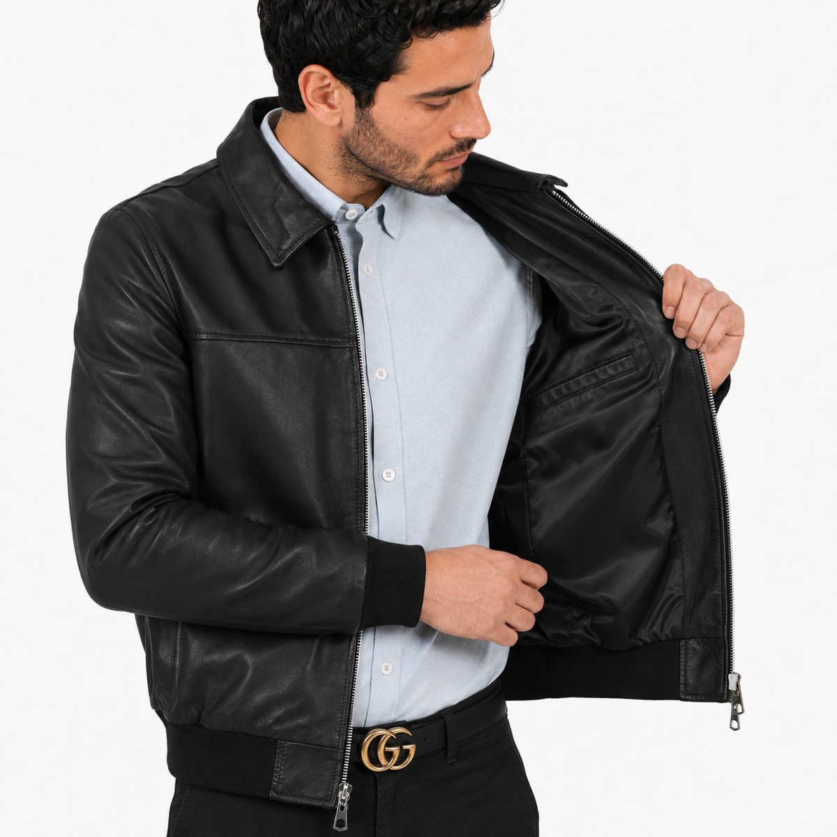 Giubbino in vera pelle di vitello Nero-Slim Fit-Art.IMP23NAPPA