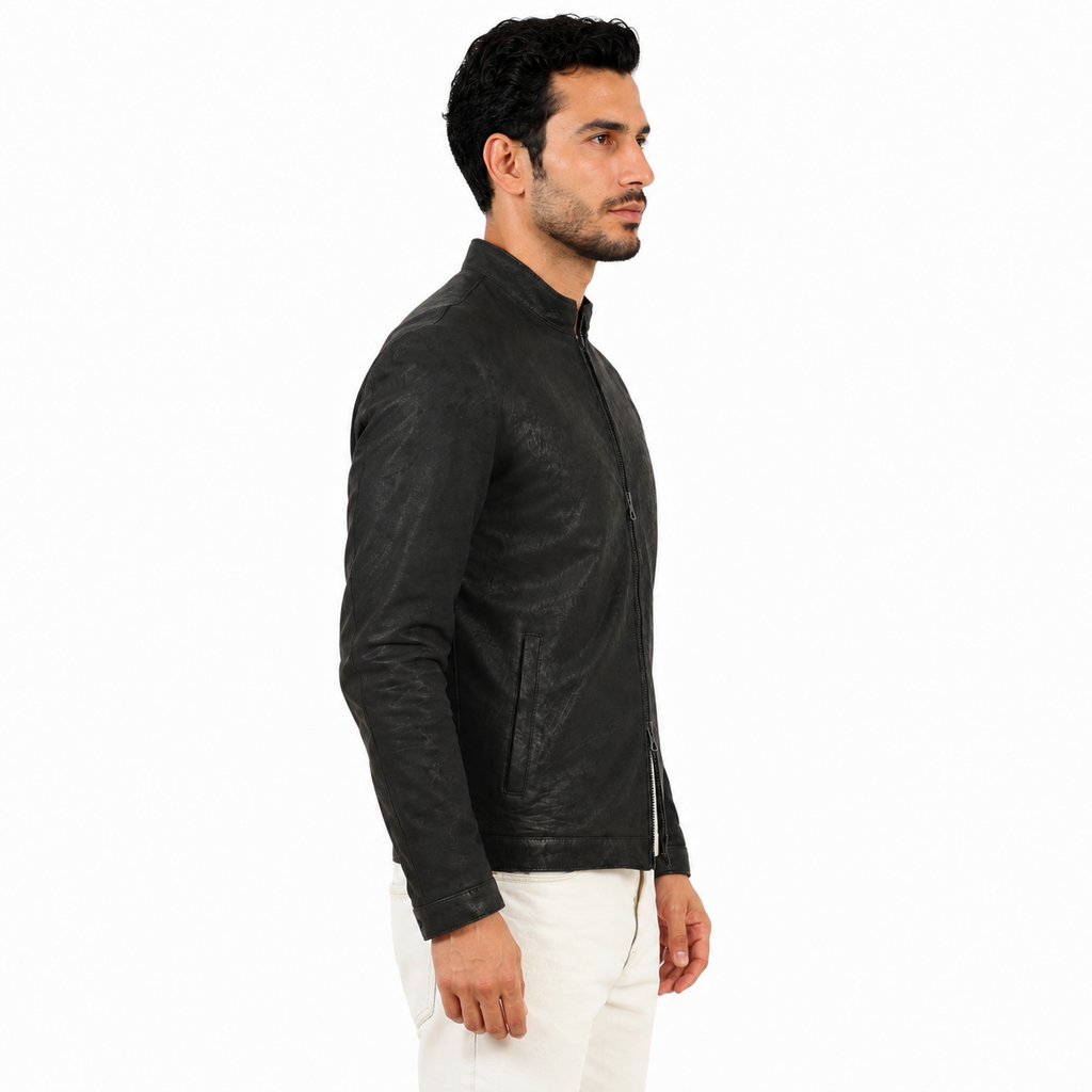 Giubbino in pelle di vitello rifinizione dakota blu jeans-Slim Fit-Art.IMP24DAKOTA