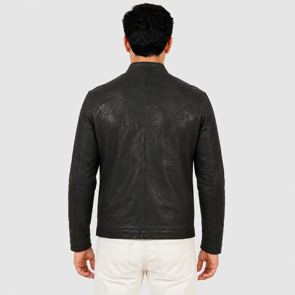 Giubbino in pelle di vitello rifinizione dakota blu jeans-Slim Fit-Art.IMP24DAKOTA