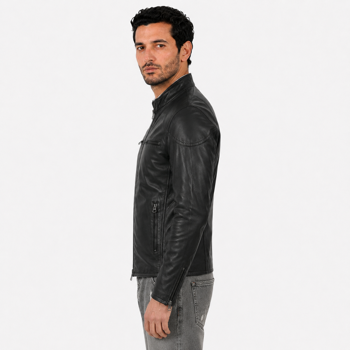 Giubbino in pelle di vitello nappa Nero-Slim Fit-Art.SAXNAPPA