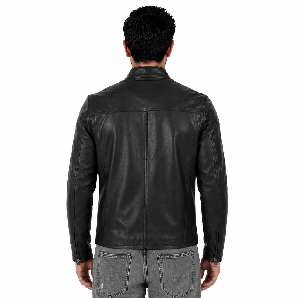 Giubbino in pelle di vitello nappa Nero-Slim Fit-Art.SAXNAPPA