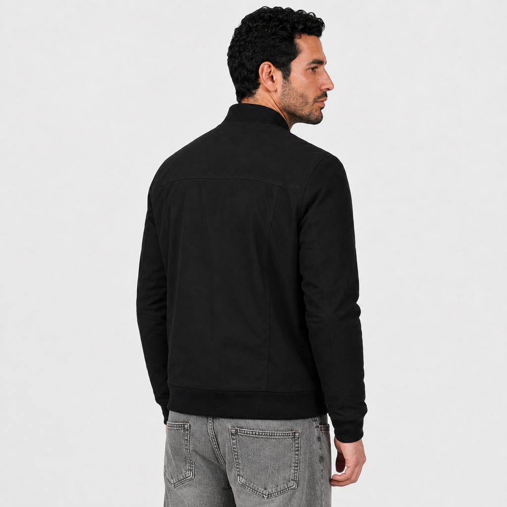 Giubbino in vera pelle di vitello scamosciata Nero-Slim Fit-Art.XM54CAMOSCIO