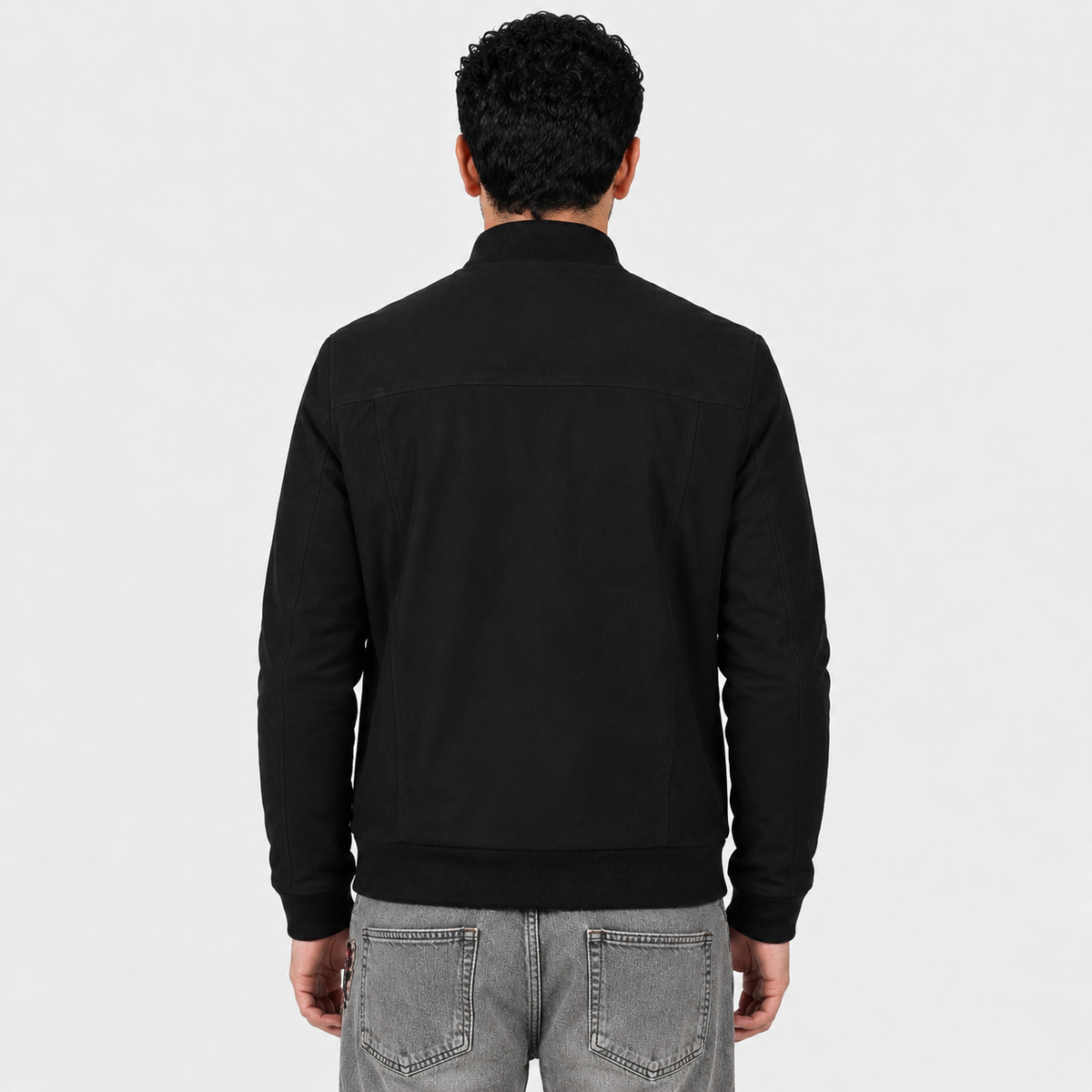Giubbino in vera pelle di vitello scamosciata Nero-Slim Fit-Art.XM54CAMOSCIO
