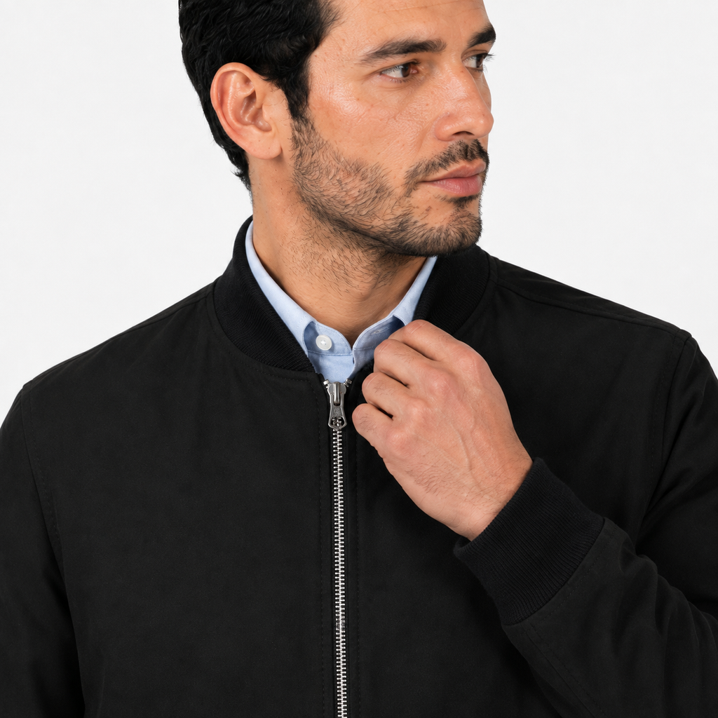 Giubbino in vera pelle di vitello scamosciata Nero-Slim Fit-Art.XM54CAMOSCIO