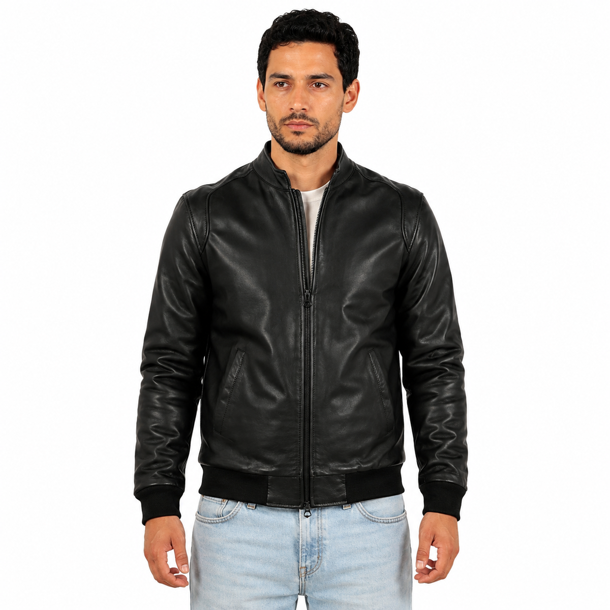 Giubbino in vera pelle di vitello foderato con trapunta invernale Nero-Slim Fit-Art.XM68INVNAPPA