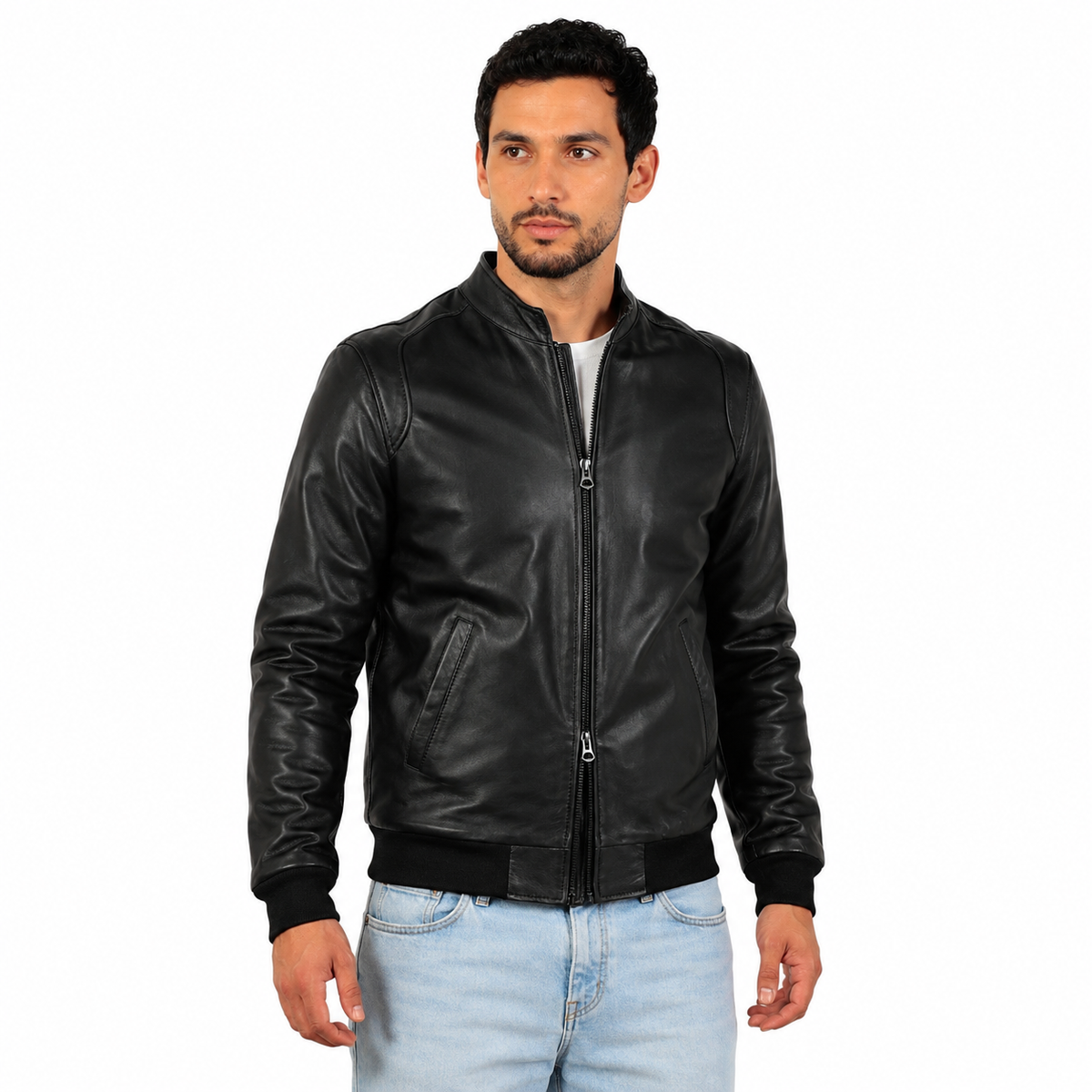 Giubbino in vera pelle di vitello foderato con trapunta invernale Nero-Slim Fit-Art.XM68INVNAPPA
