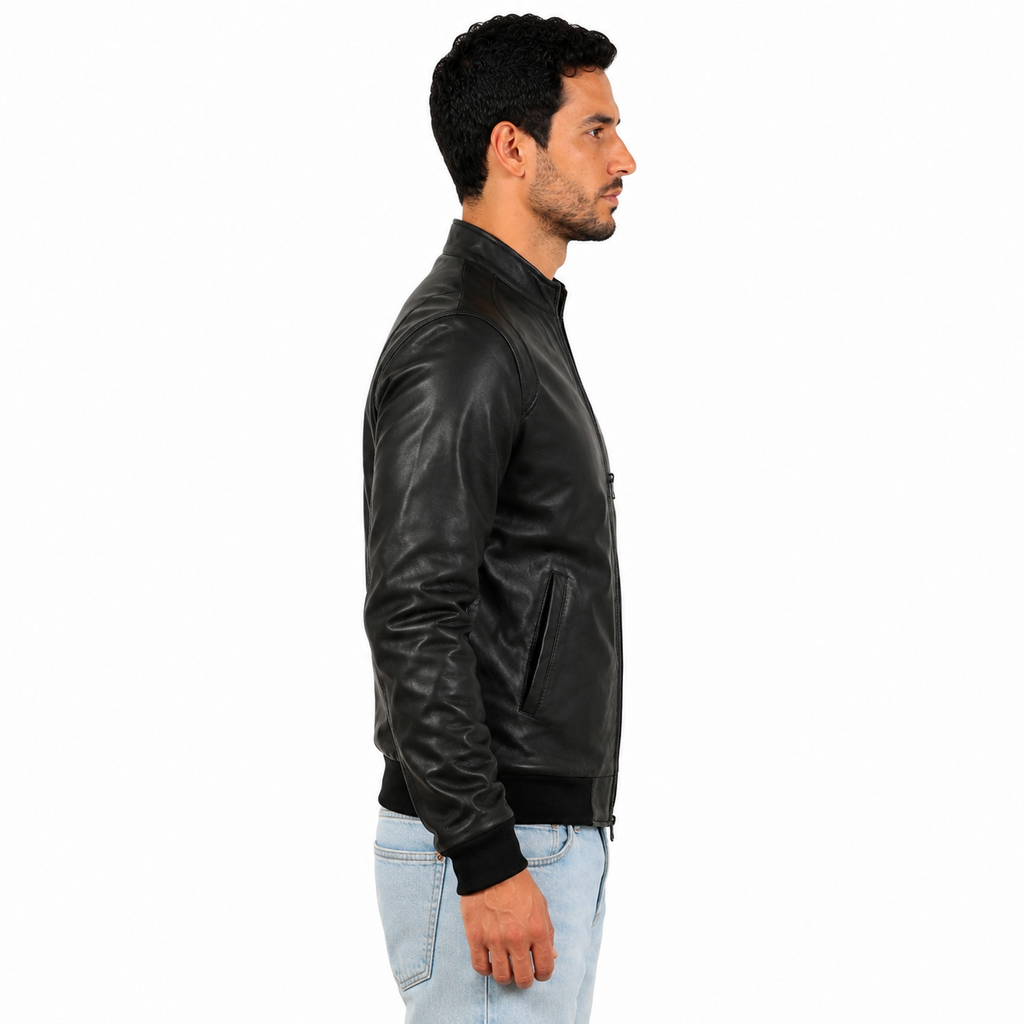 Giubbino in vera pelle di vitello foderato con trapunta invernale Nero-Slim Fit-Art.XM68INVNAPPA