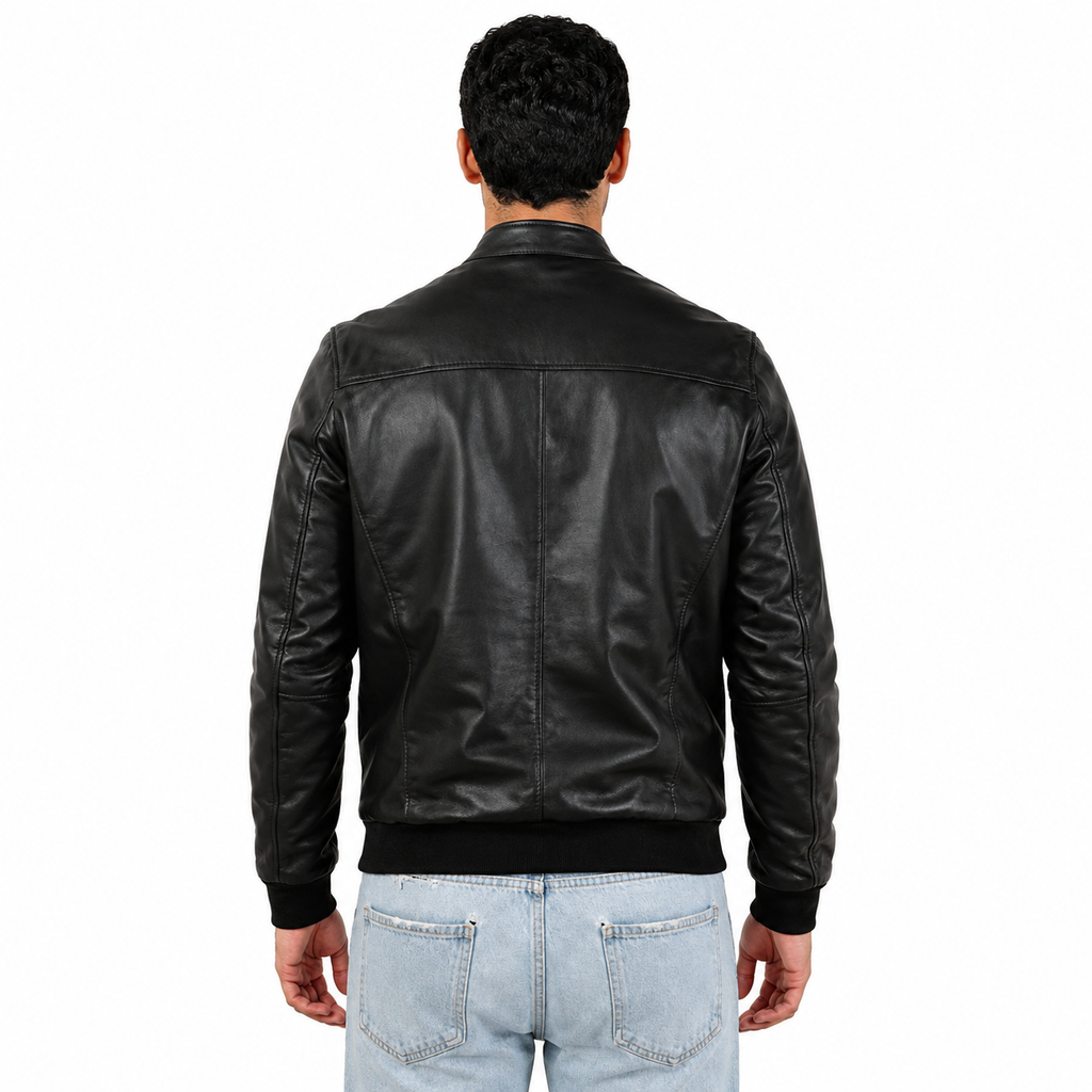 Giubbino in vera pelle di vitello foderato con trapunta invernale Nero-Slim Fit-Art.XM68INVNAPPA