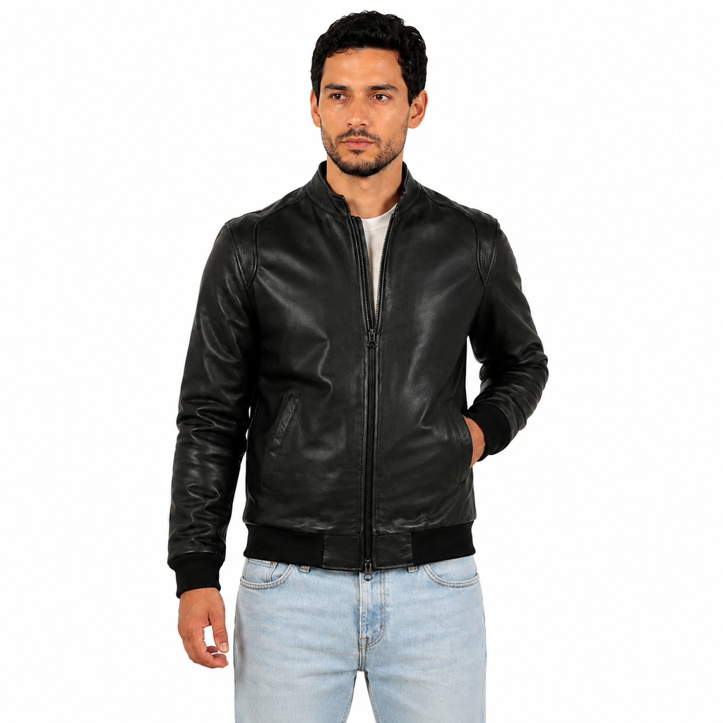 Giubbino in vera pelle di vitello foderato con trapunta invernale Nero-Slim Fit-Art.XM68INVNAPPA