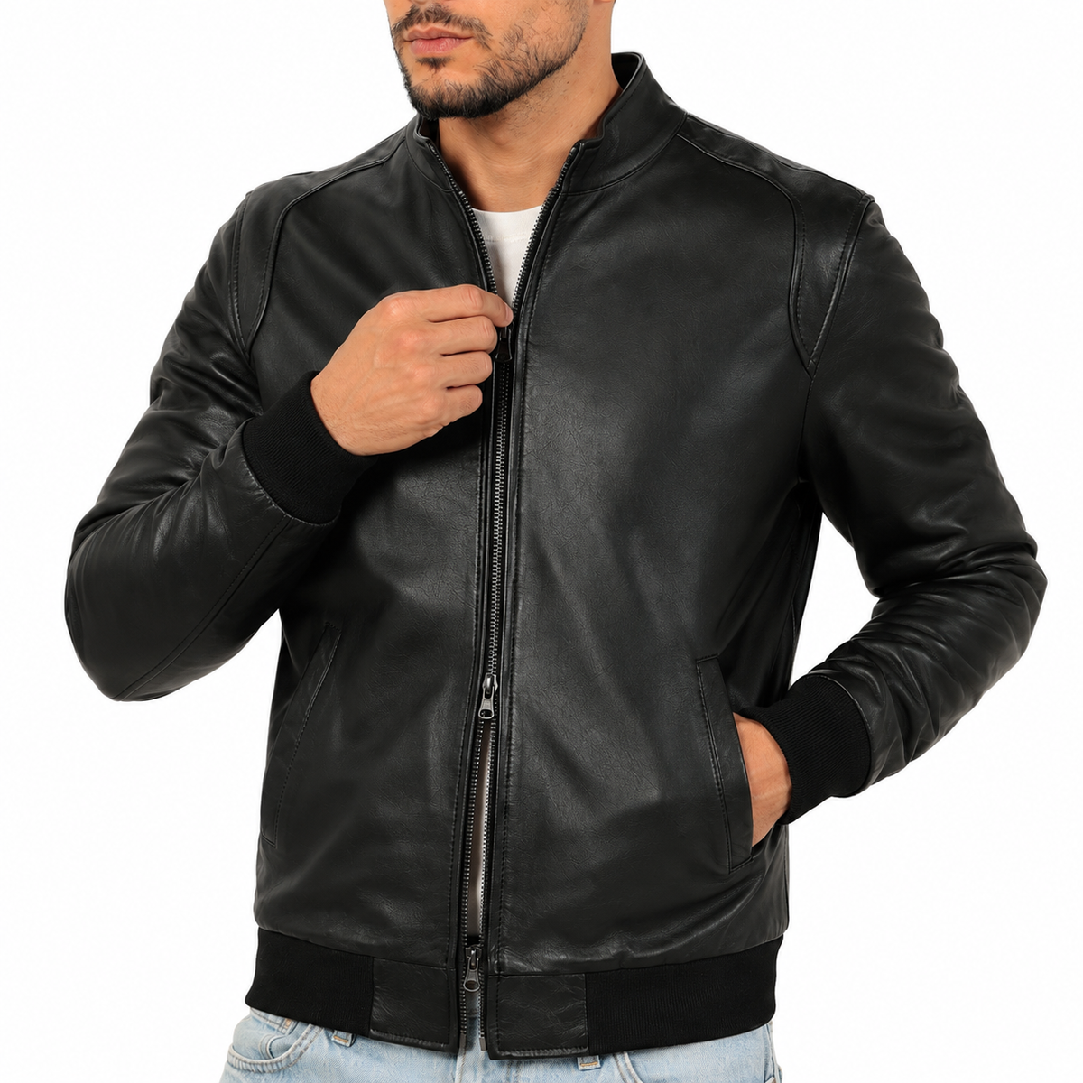 Giubbino in vera pelle di vitello foderato con trapunta invernale Nero-Slim Fit-Art.XM68INVNAPPA