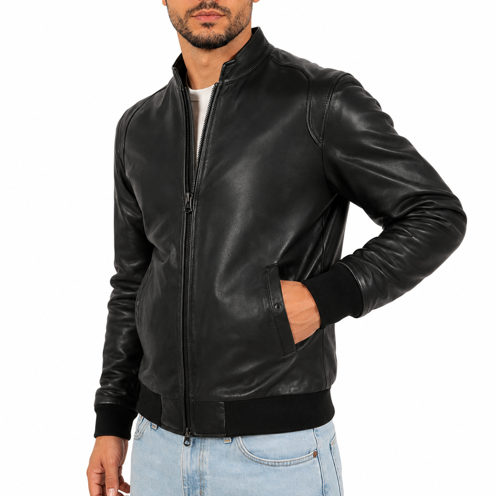 Giubbino in vera pelle di vitello foderato con trapunta invernale Nero-Slim Fit-Art.XM68INVNAPPA