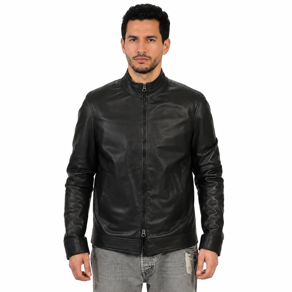 Giubbino in vera pelle di vitello Nero-Art.XM832NAPPA