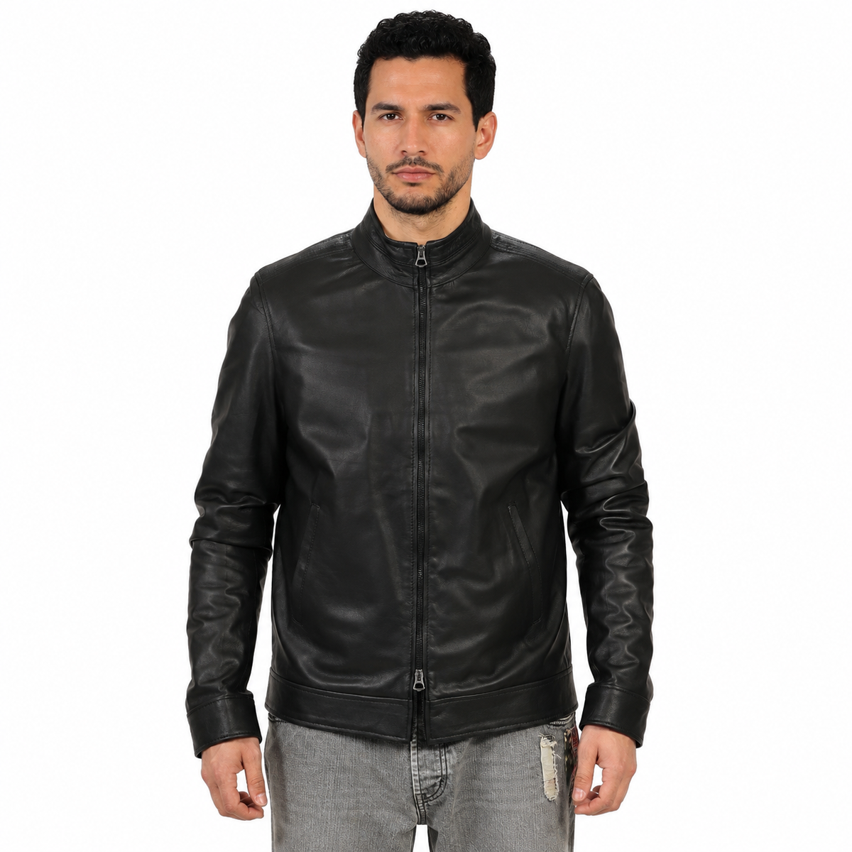 Giubbino in vera pelle di vitello Nero-Art.XM832NAPPA