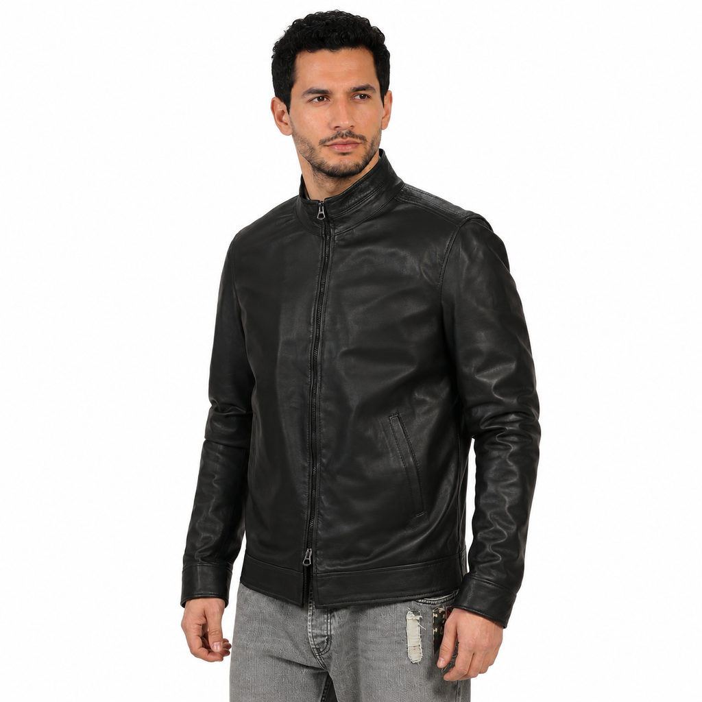 Giubbino in vera pelle di vitello Nero-Art.XM832NAPPA